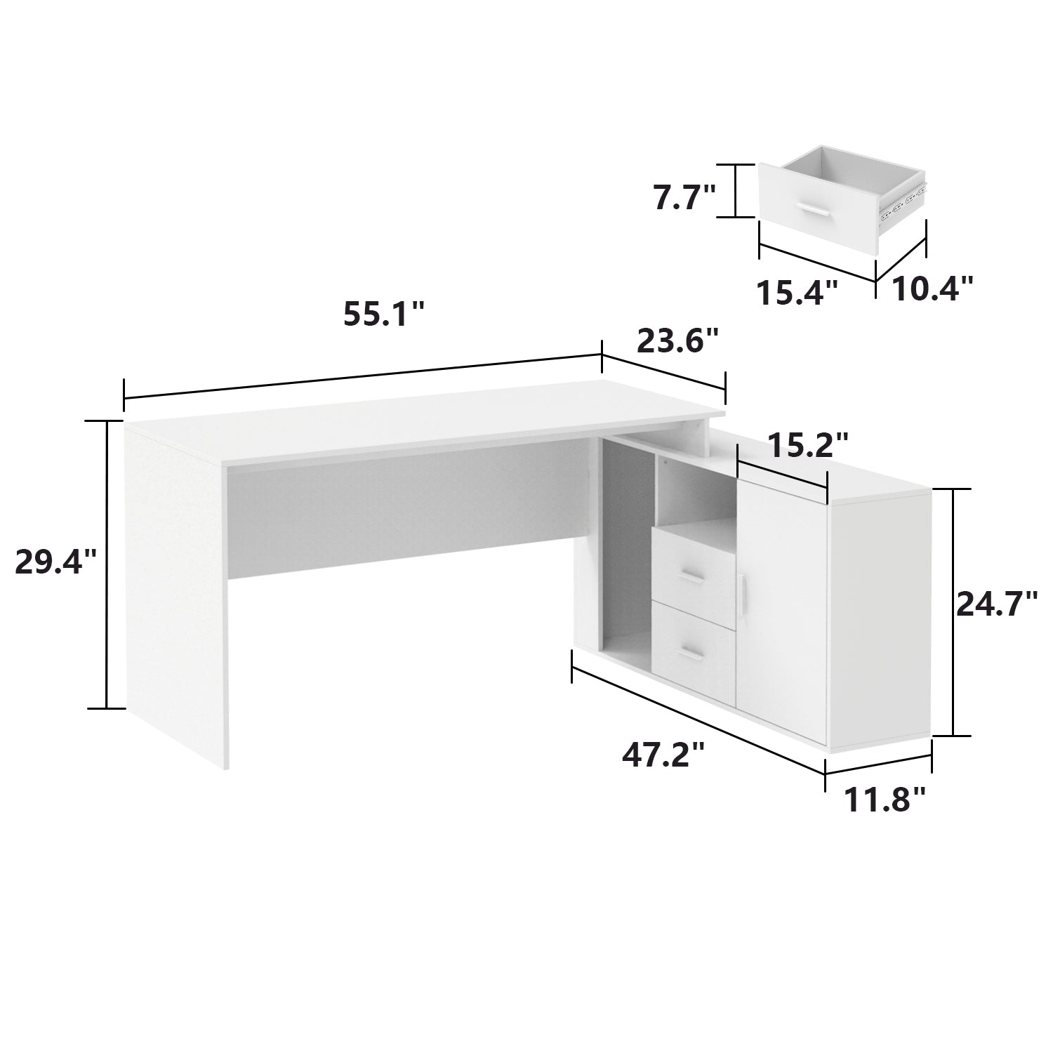 L-Shaped Computer Desk Writing and Gaming Desk with Drawers and Shelves for Home Office