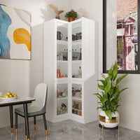 31.5" Contemporary White L-shaped Curio Display Cabinet with Glass Doors
