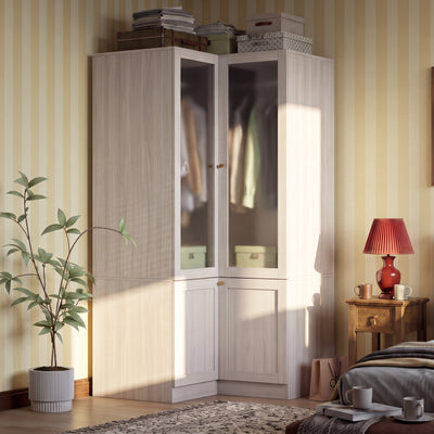 35.4" Modern Corner Armoire with Frosted Glass Doors and 4 Doors