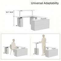 63" Modern White U-Shaped Standing Desk with 3 Memory Presets, Drawer and Open Storage