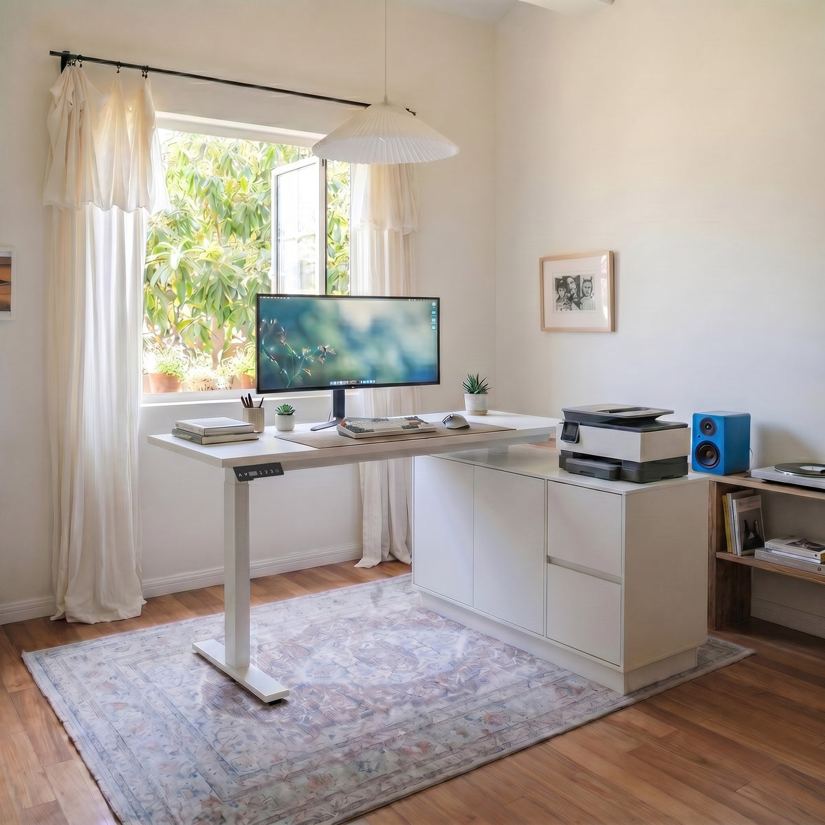 54.3" Minimalist Modern White Standing Desk with Memory Presets