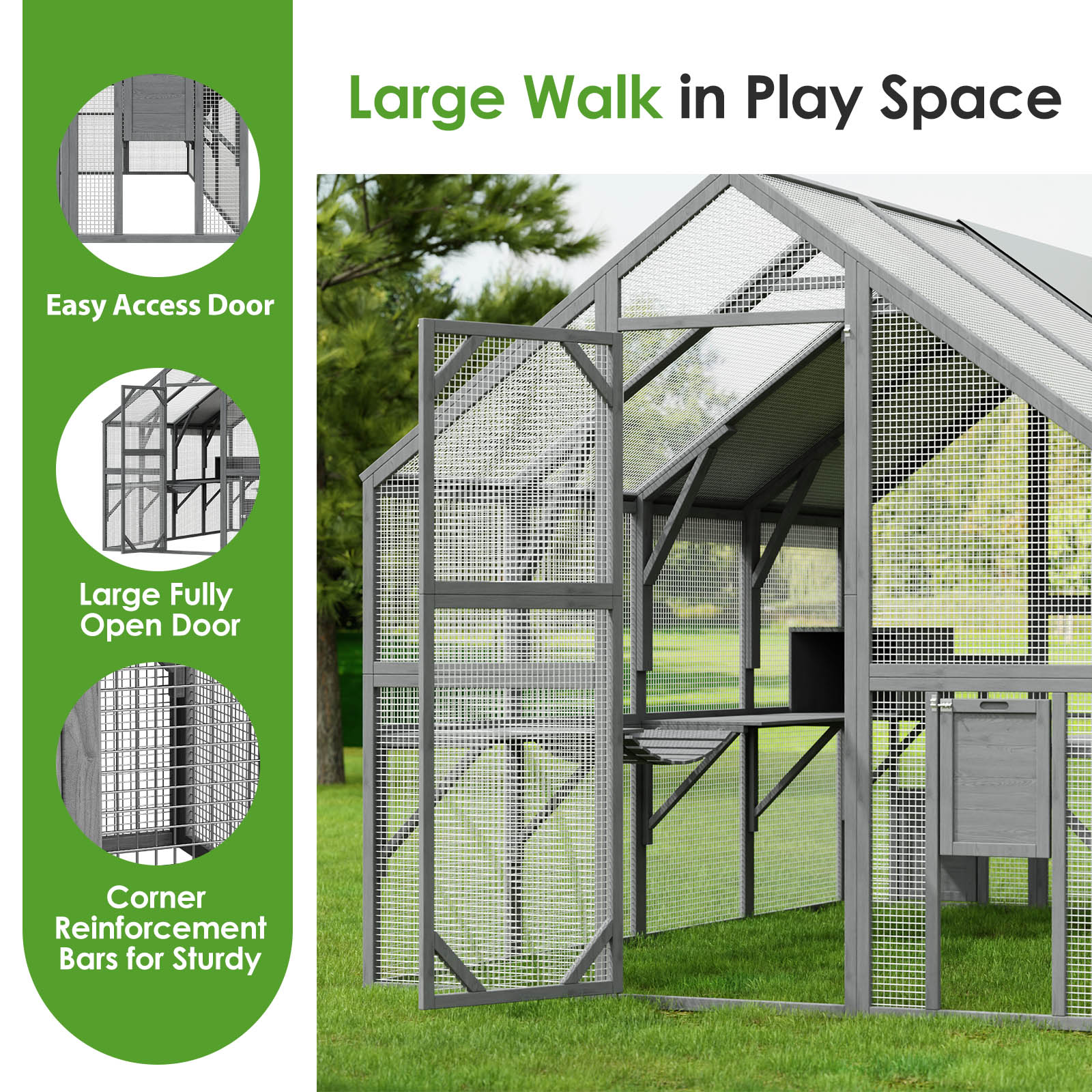 Large Cat Run Wooedn Cat Houses Outdoor Enclosure with Sleeping Houses Bridges Walks