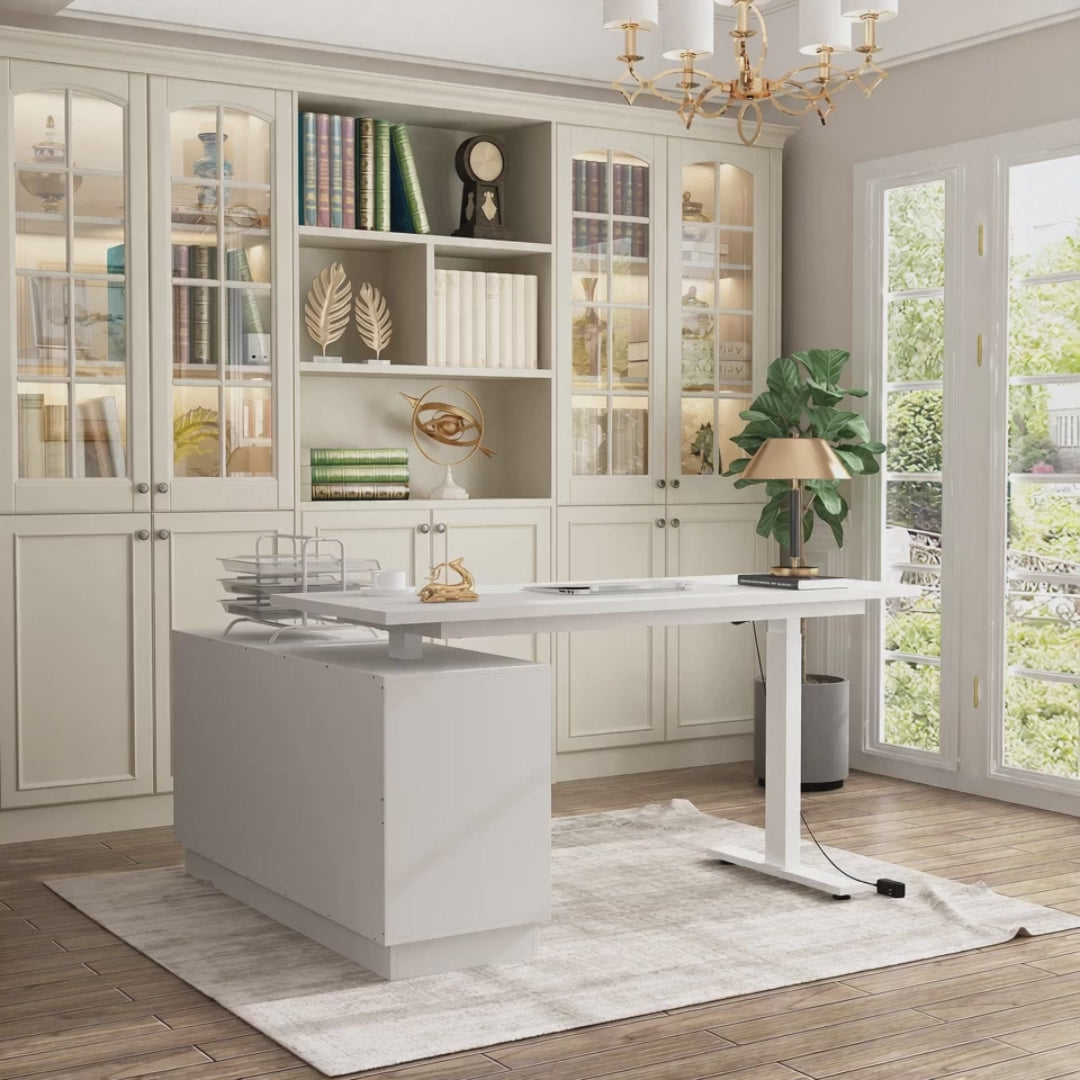 54.3 inches Minimalist Modern White Standing Desk With Electric Lift System and Memory Presets