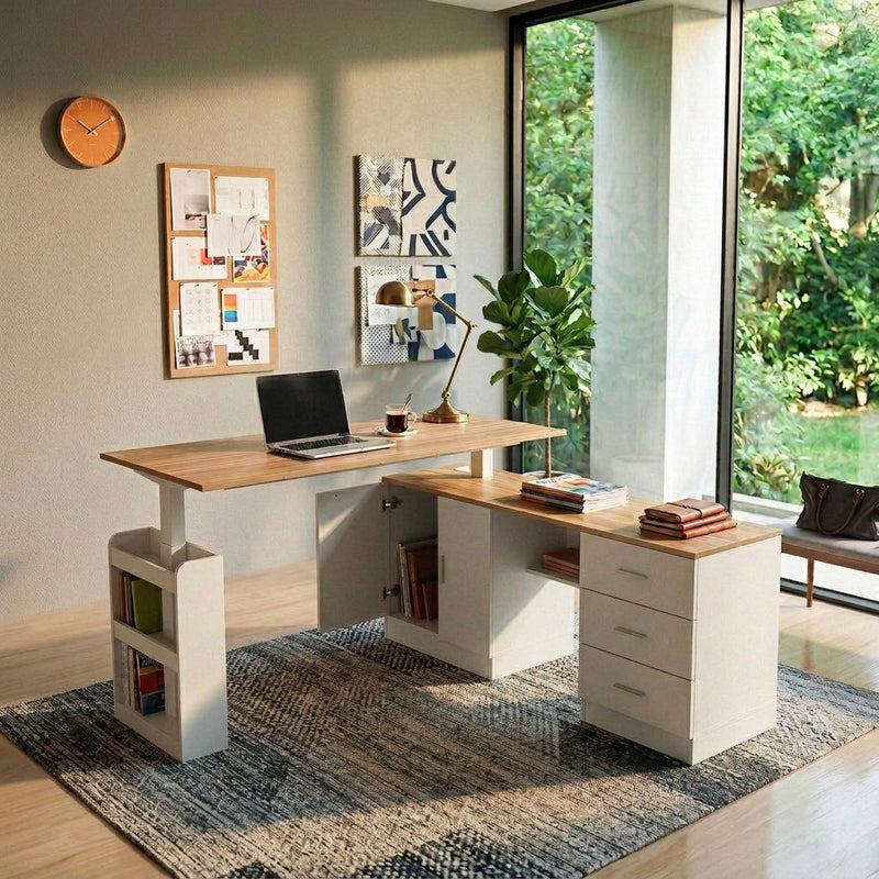63 inches Modern Oak/Brown Standing Desk with Memory Preset Controller