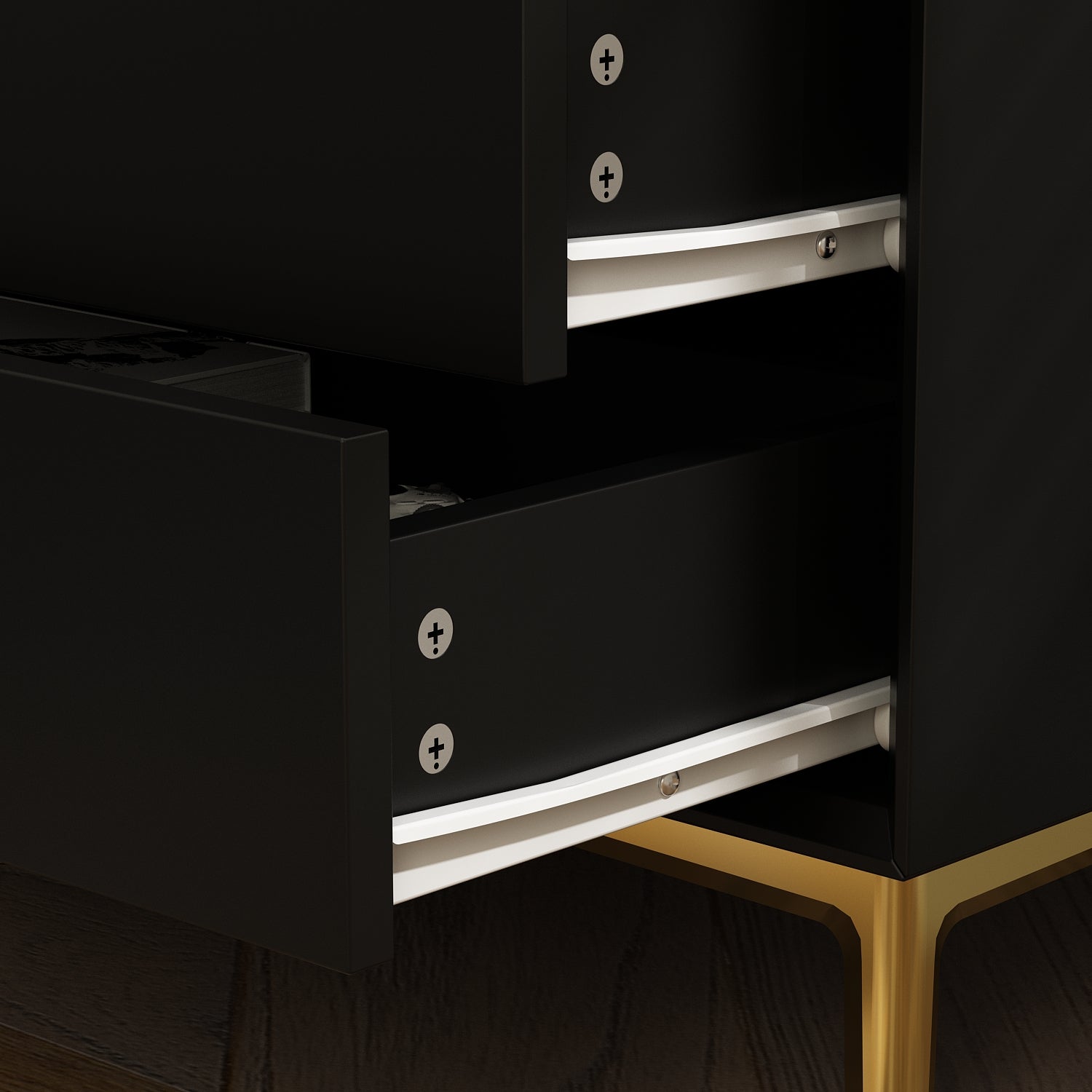 Nightstand Dresser Black End Table in Gold Metal Legs with 3 Drawers