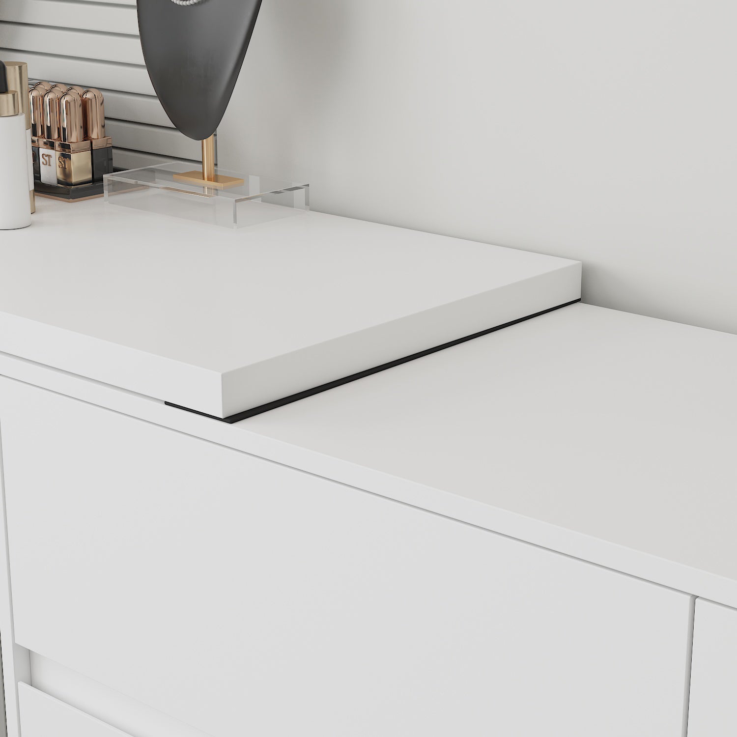 L-Shaped Rotatable Dresser Writing Table with 6 Drawers