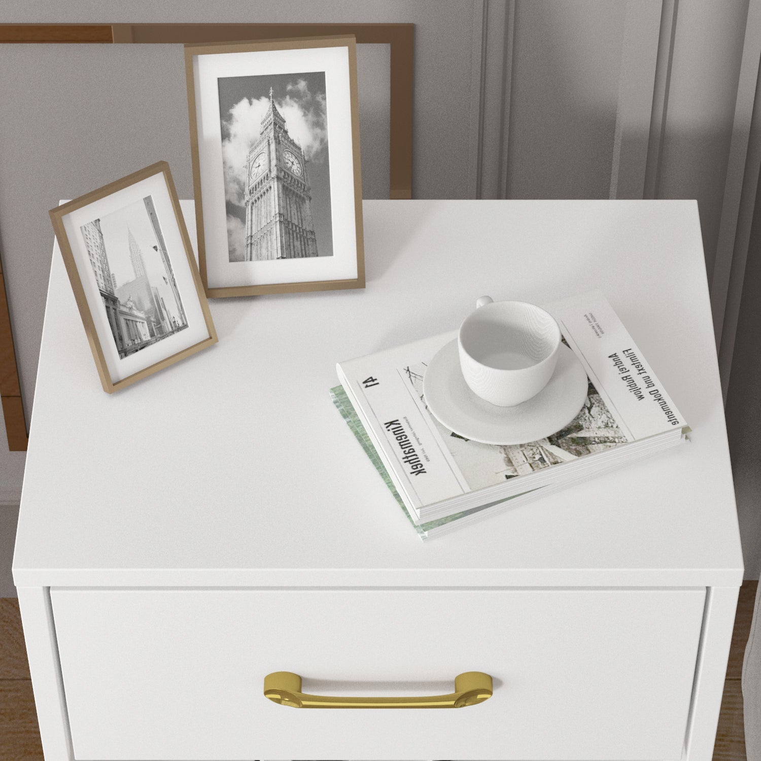 End Table Nightstand Dresser Mini Sofa Side Table with Gold Legs for Bedroom