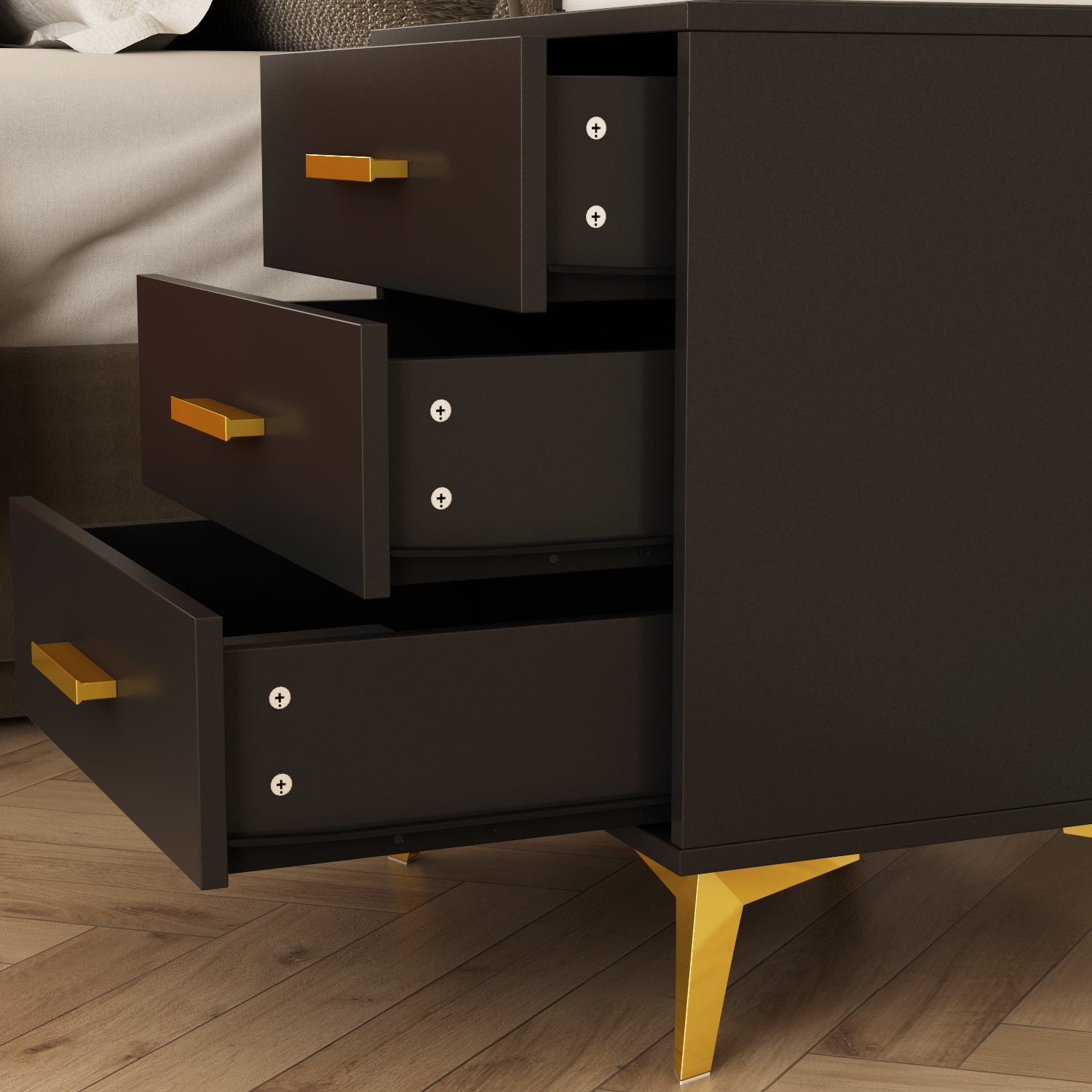 Bedside Nightstand White Finish Cabinet for Bedroom Storage