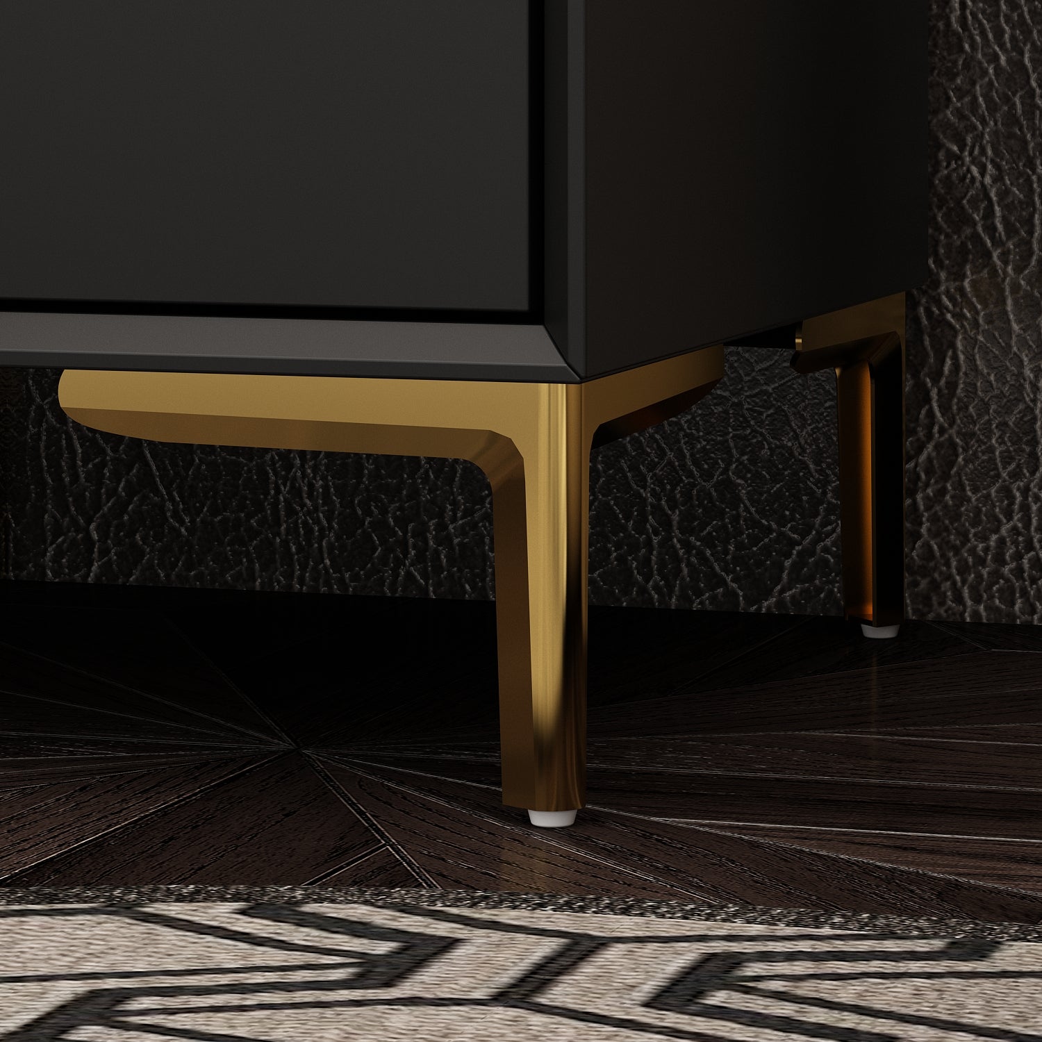 Nightstand Dresser Black End Table in Gold Metal Legs with 3 Drawers