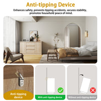 Modern bedroom with furniture and an anti-tipping device graphic