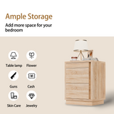 23.6" Oak Engineered Wood 3-Drawer Lockable Smart Nightstand with Hidden Gun Storage Cabinet