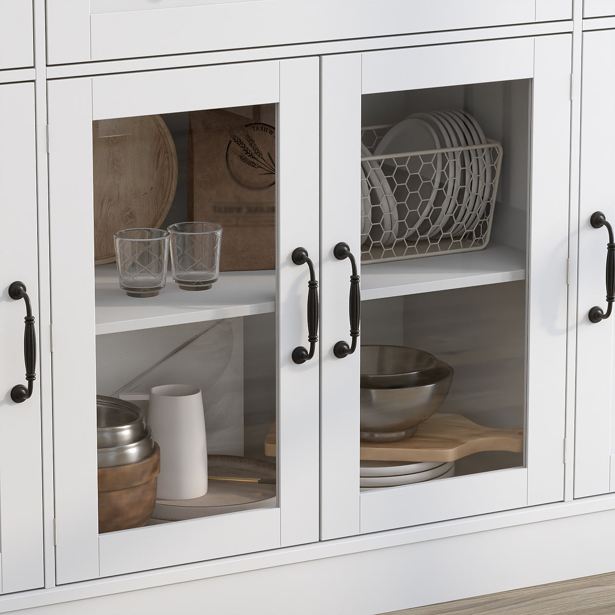 55" Modern White Sideboard Buffet Cabinet with 3 Drawers & LED Lights