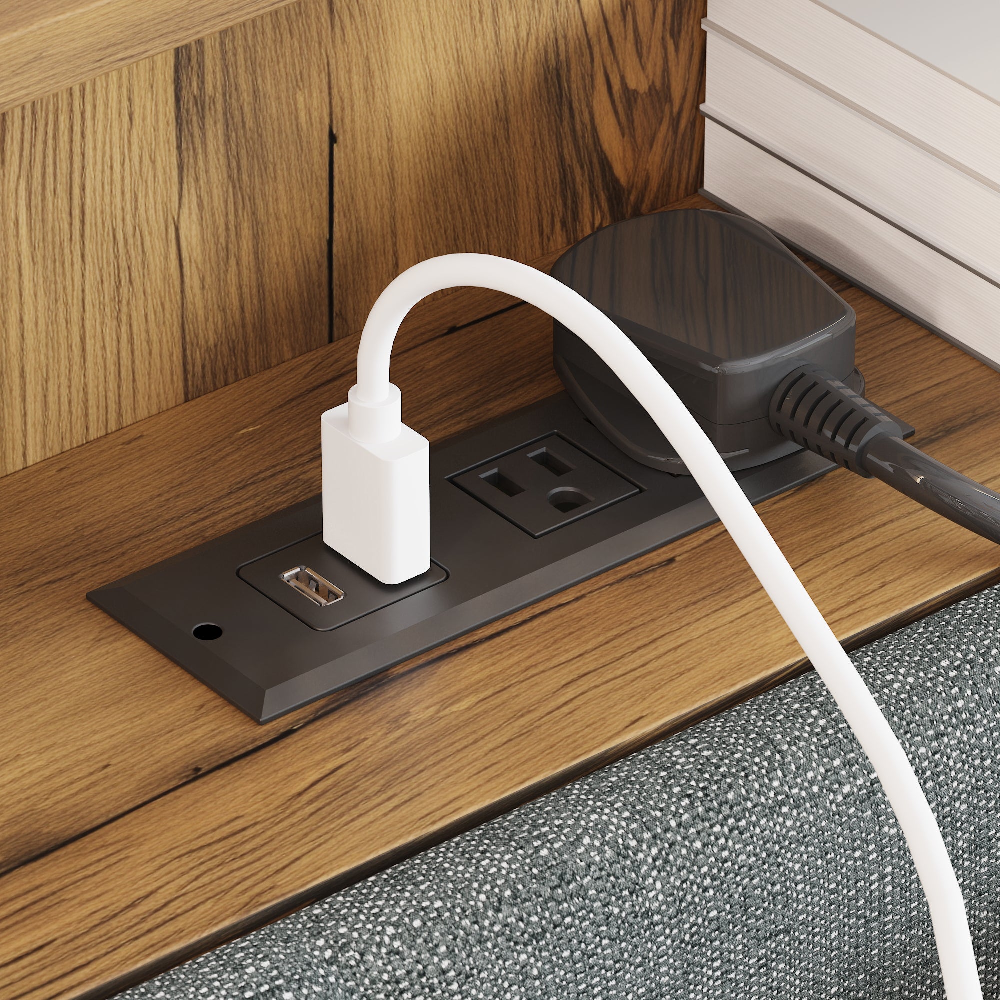 Low Profile Platform Bed With Storage Drawers And Power Outlet