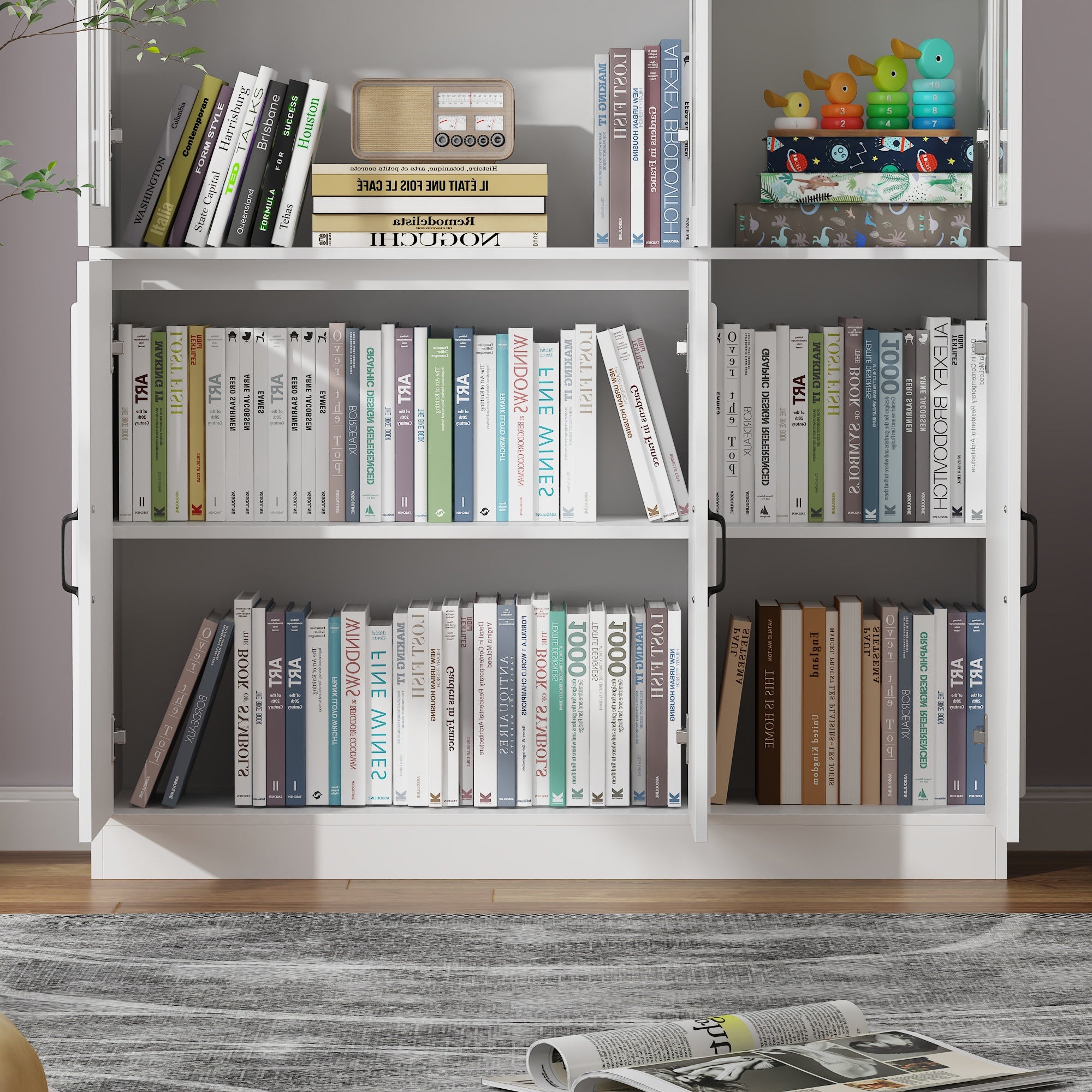 78.7'' H x 47.2'' W Freestanding Wood Bookcase with 3 Glass Doors