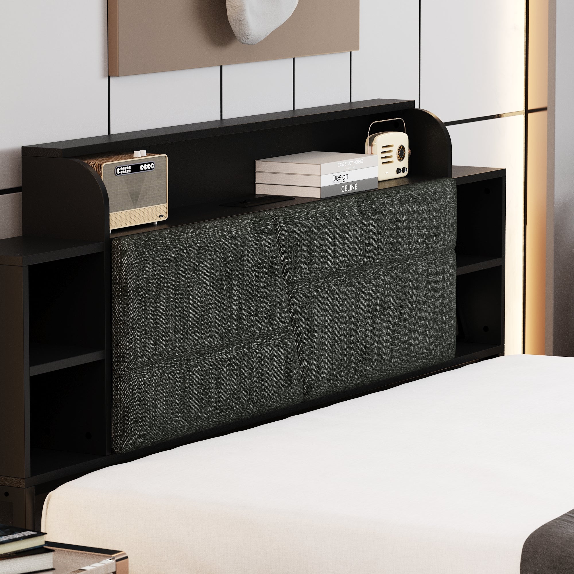 Low Profile Platform Bed With Storage Drawers And Power Outlet