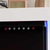 White TV stand with electric fireplace and LED lighting