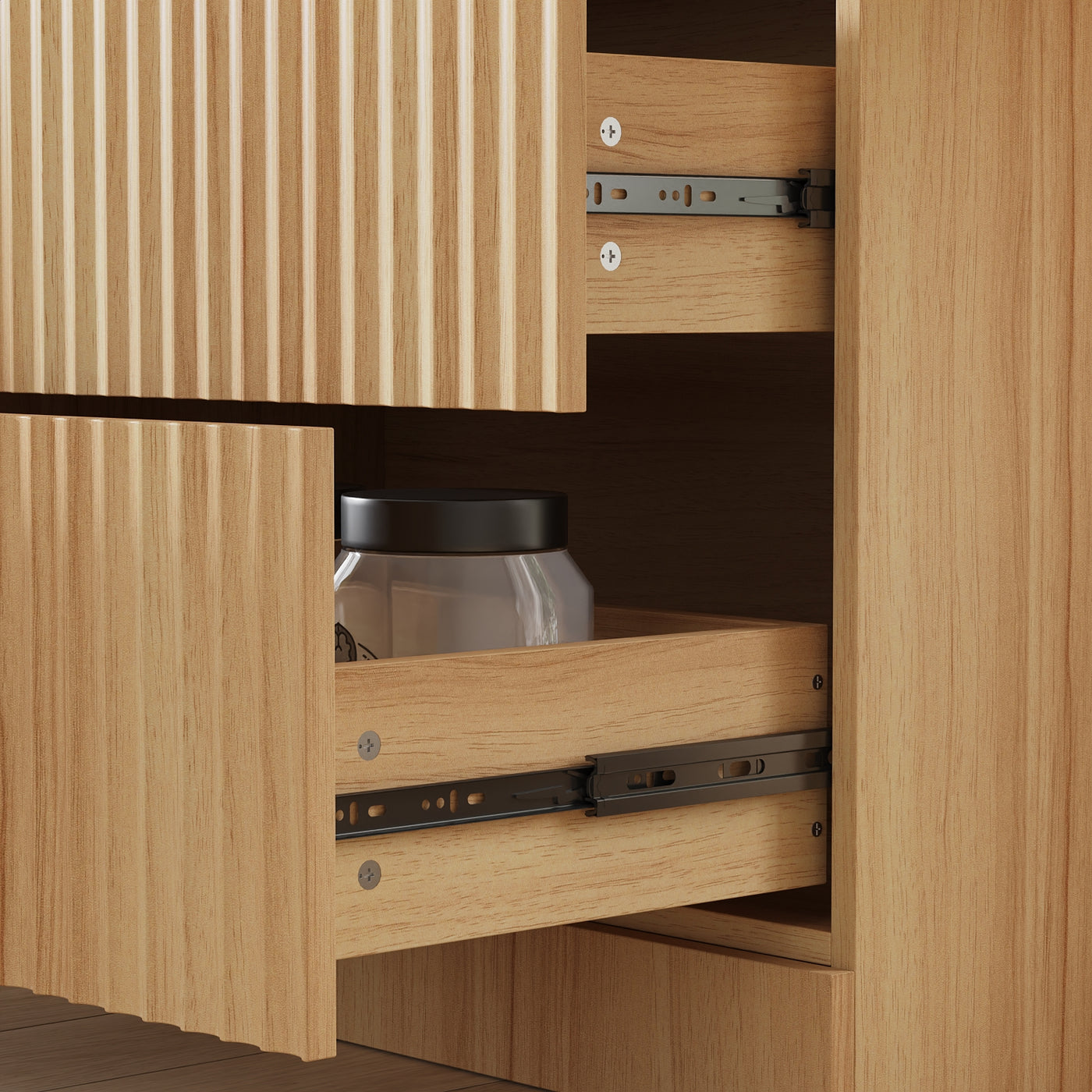 31.5" Modern Natural Pantry Cabinet with Door Shelves & 2 Drawers