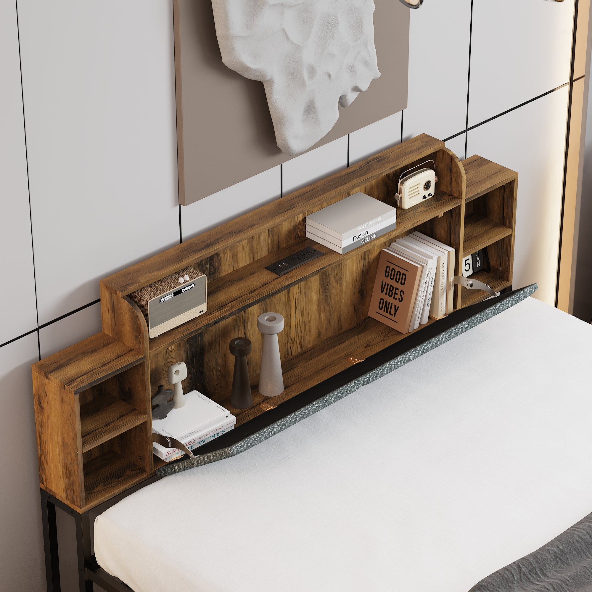 Low Profile Platform Bed With Storage Drawers And Power Outlet