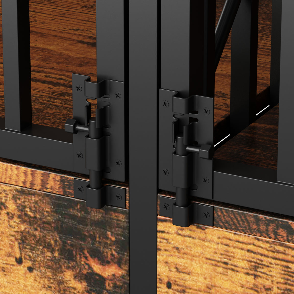 78.7" Chew-Proof Brown Dog Crate with Barn Doors and Double Separate Rooms