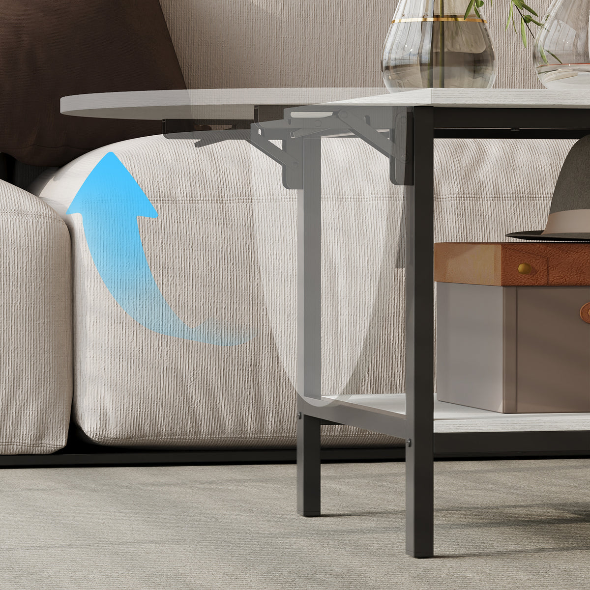 47.2" Modern White Coffee Table with Folding Design