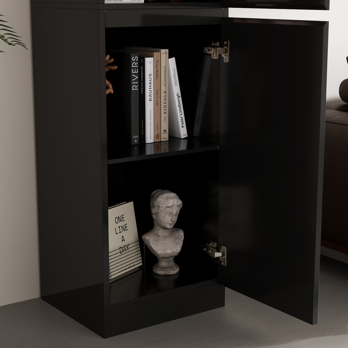 15.7 inch Modern Black Display Cabinet with 3-Color Adjustable Lights