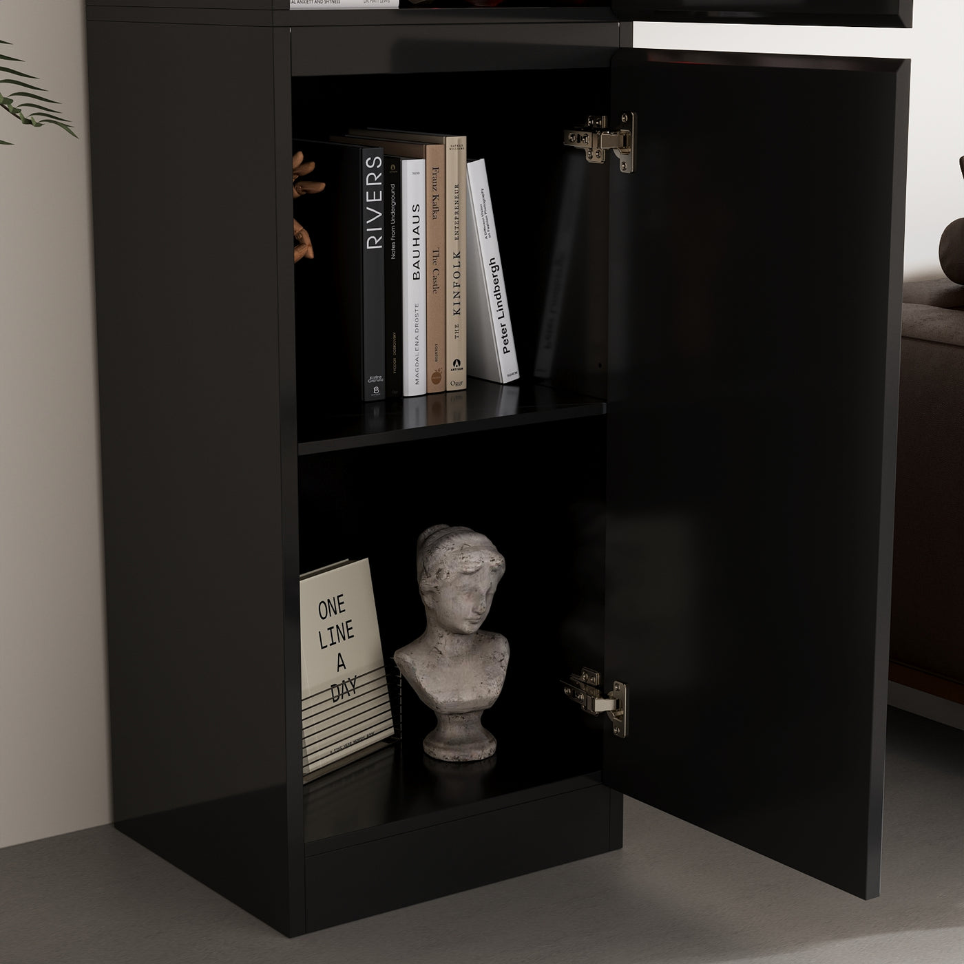 15.7" Modern Black Display Cabinet with 3-Color Adjustable Lights