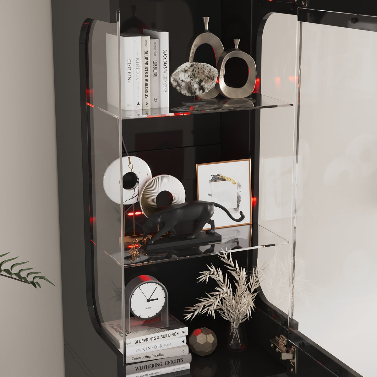 15.7" Modern Black Display Cabinet with 3-Color Adjustable Lights