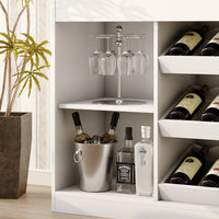 56.3" Modern White Wine Bar Cabinet With Light, Home Coffee Cabinet With Wine Shelf And Glass Top