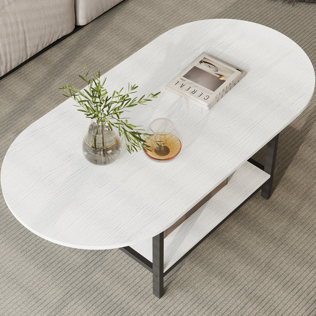 47.2" Modern White Coffee Table with Folding Design