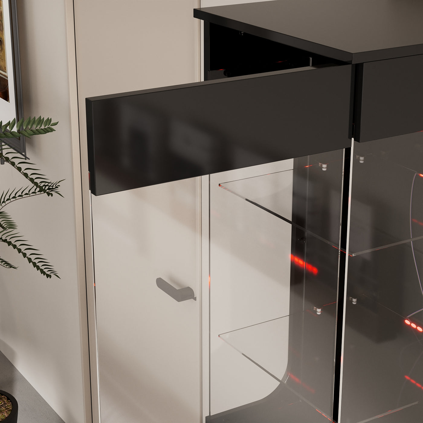 15.7" Modern Black Display Cabinet with 3-Color Adjustable Lights