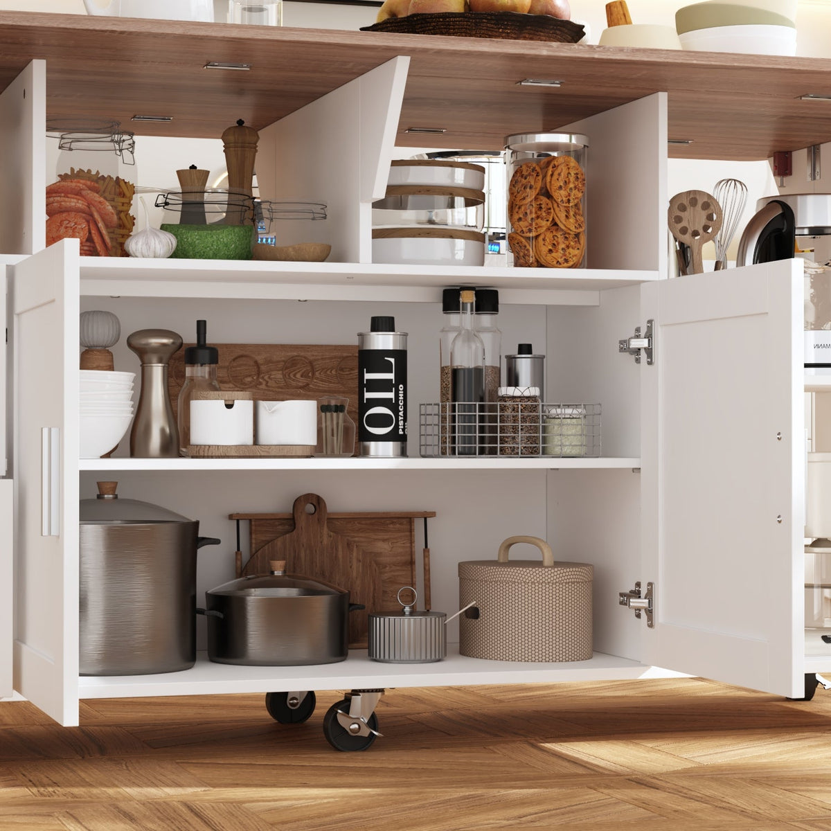 63"W Kitchen Island With Leaf And Wheel