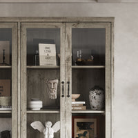 63" Vintage Oak Bookcase with 9 Drawers and 4 Glass Doors