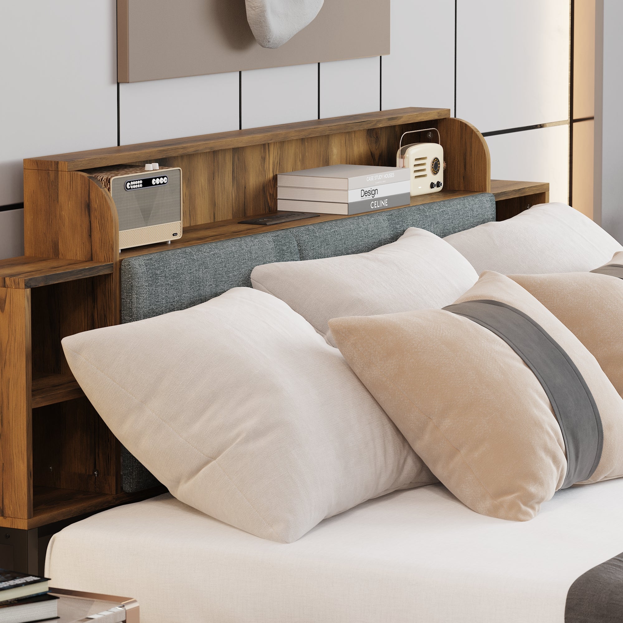 Low Profile Platform Bed With Storage Drawers And Power Outlet