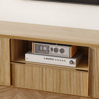 70" Symmetric Natural Wood L-Shaped TV Stand Media Console with Gold Trim