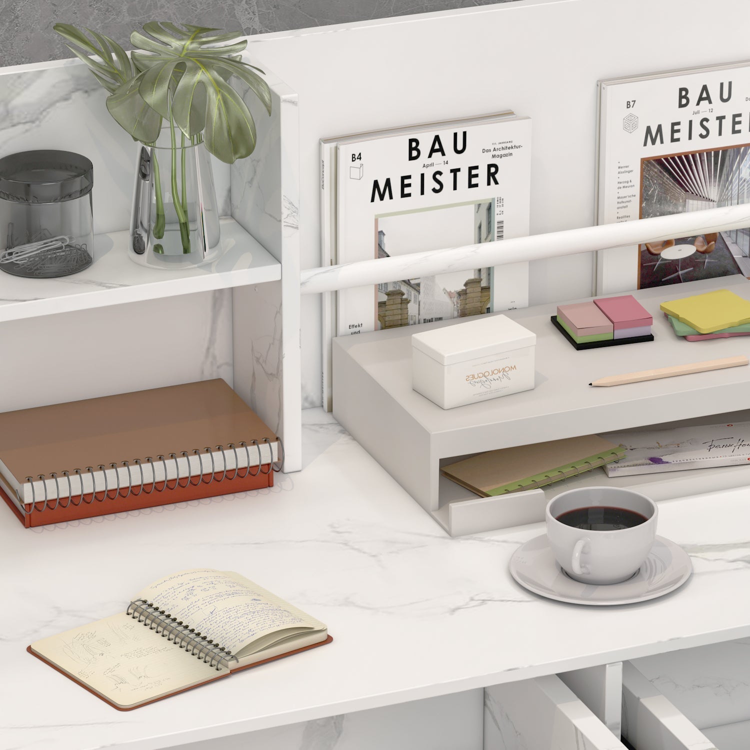 Modern Wooden Reception Desk Computer Table with Filing Cabinet Lockable Storage 47"W