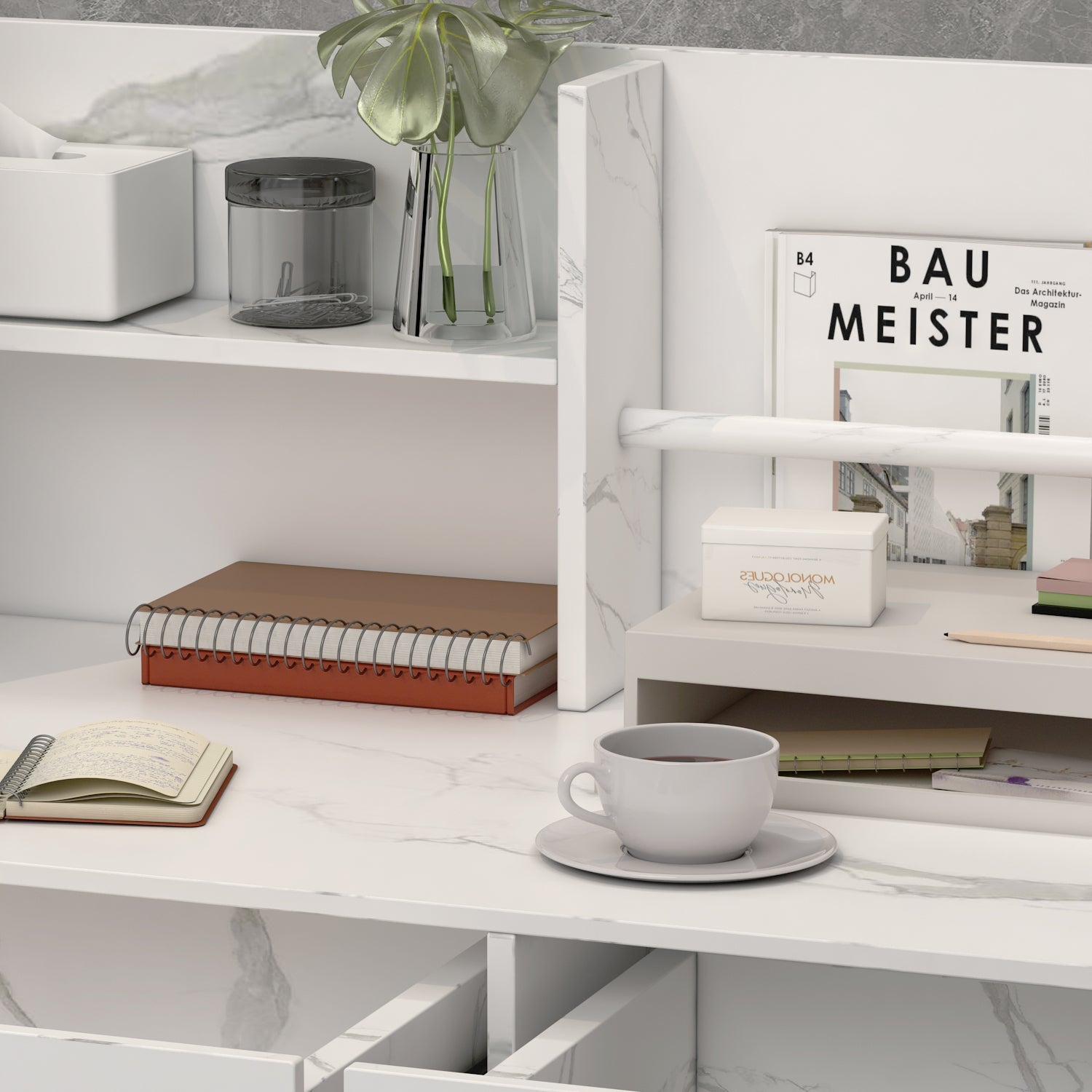 Modern Wooden Reception Desk Computer Table with Filing Cabinet Lockable Storage 47"W