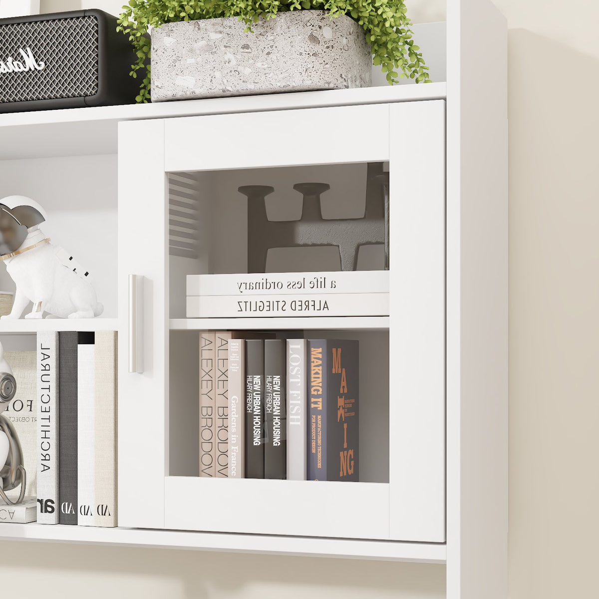 68.5 inches Modern White Standing Desk with Bookcase