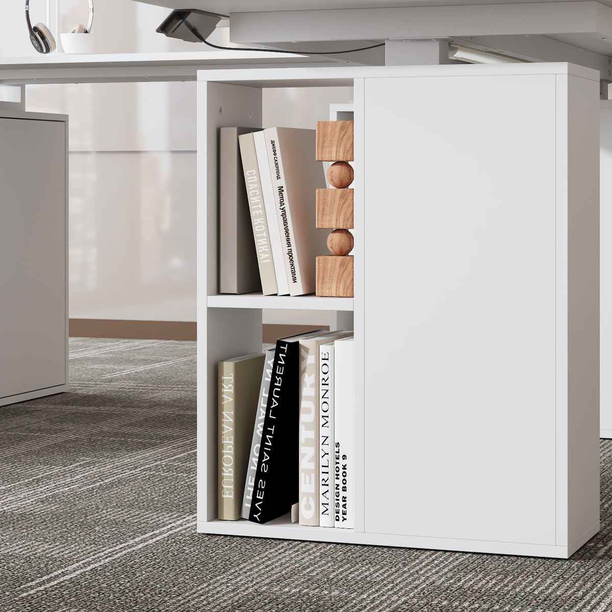 63" Modern White U-Shaped Standing Desk with 3 Memory Presets, Drawer and Open Storage