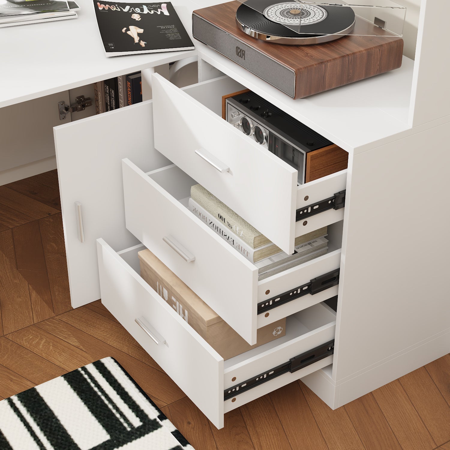 Elevating Computer Desk With 68.5'' W Bookcase