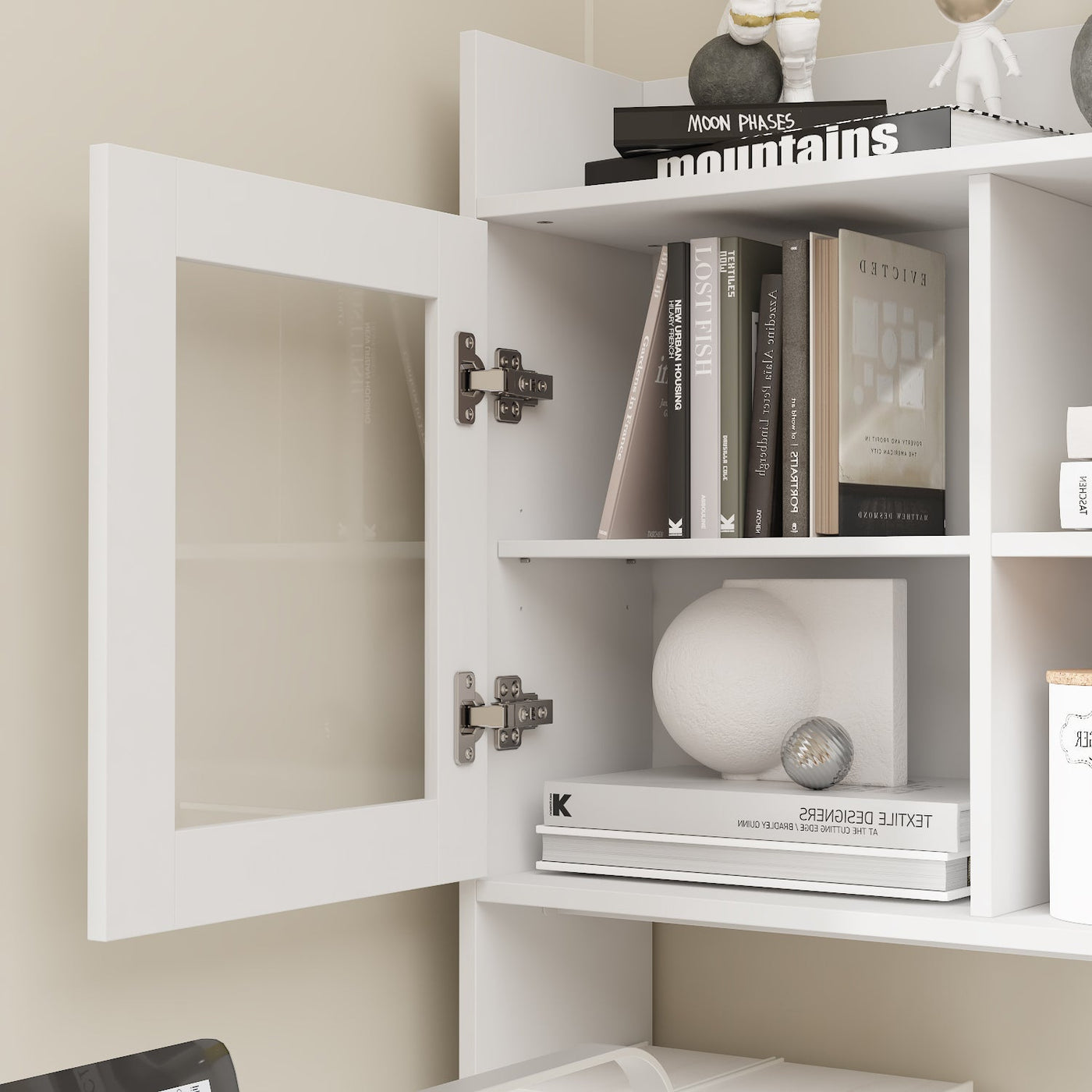 68.5" Modern White Standing Desk with Hutch and Storage Cabinet