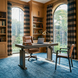 Dark wood standing desk with electric height adjustment and control panel