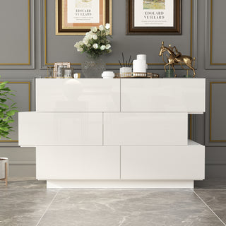 High Gloss Double Dress Chest 6-Drawer Sideboard for Living Room