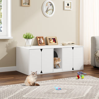 Cat Litter Box Enclosure Hidden Washroom 2 Rooms with Catcher