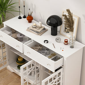 Durable Storage Sideboard Living Room Cabinet with 3 Glass Doors & 2 Drawers