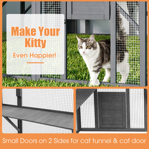 Large Cat Run Wooedn Cat Houses Outdoor Enclosure with Sleeping Houses Bridges Walks