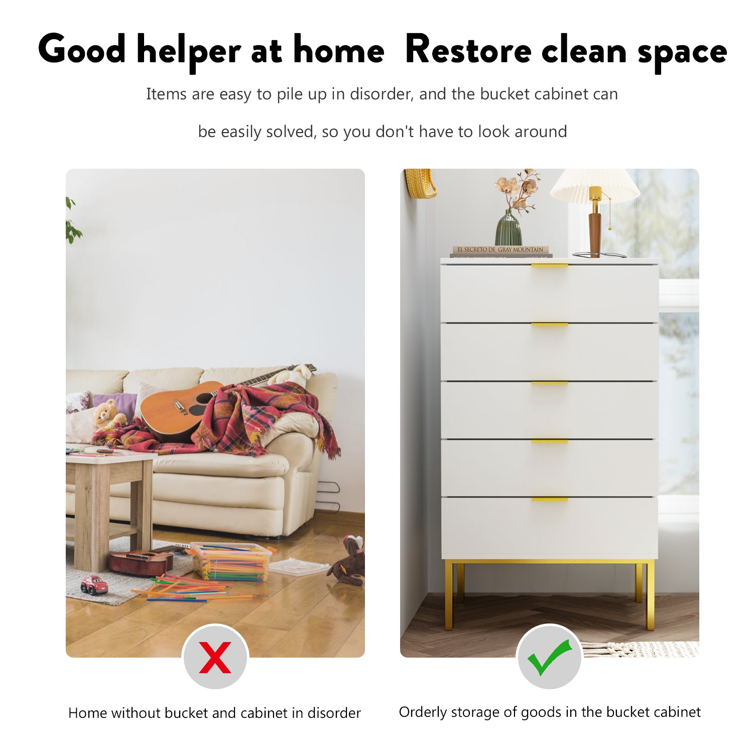 5-Drawer Dresser Chest Storage Cabinet Organizer Unit with Metal Legs for Bedroom Living Room Entryway Hallway