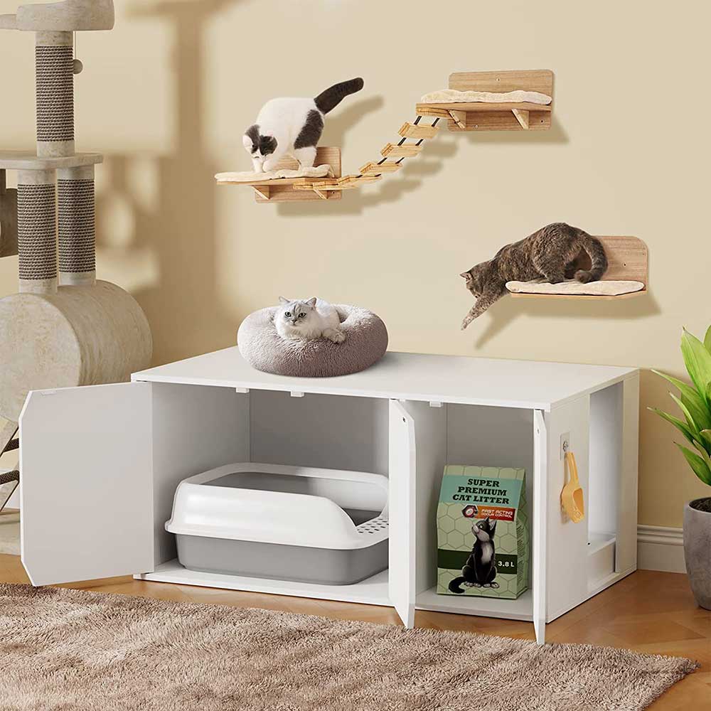 Cat Litter Box Enclosure Wooden Cat House for Indoor Use – FUFUGAGA