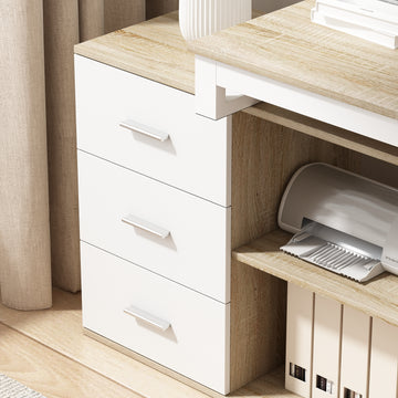 Reversible L-Shaped Desk Computer Desk with Drawers & Shelf Ample Storage - FUFUGAGA White