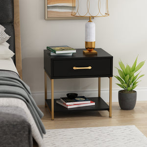 Nightstand End Table Bedside Table with Gold Metal Legs for Bedroom