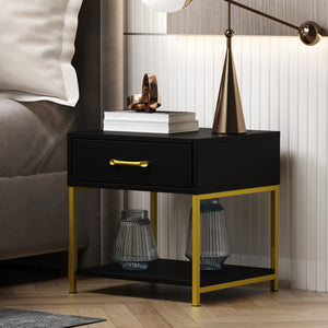 Nightstand End Table Bedside Table with Gold Metal Legs for Bedroom